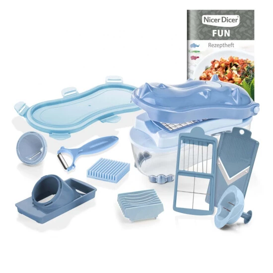 Auslauf 🔔 Genius Nicer Dicer Fun Rhino (14 Teile) Inkl. Spiralschneider Küchengerät Allesschneider Gemüseschneider In Blau; A34196 👍 3 Auslauf 🔔 Genius Nicer Dicer Fun Rhino (14 Teile) Inkl. Spiralschneider Küchengerät Allesschneider Gemüseschneider In Blau; A34196 👍