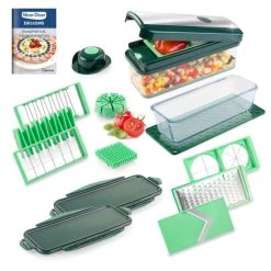 Bester Verkauf ✔️ Genius Nicer Dicer Exclusive | Set 18-tlg. | Inkl. Glasschüssel | Würfelschneider | Tomatenschneider Set 4 Einsätze | Reibe Grob & Hobel | Auffangbehälter 2000ml 😀