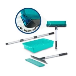 Auslauf 🛒 Genius Fensterwischer Deluxe-Set 7 Tlg - Fensterputzer + Ausziehbarer Teleskop-Stiel, Wanne & Mikrofaserbezug | Streifenfreie Sauberkeit; A81964 🤩