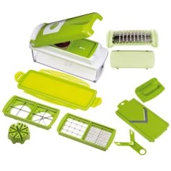 Budget 🔔 Genius Nicer Dicer Plus (12tlg) Gemüseschneider Zwiebelschneider Hobeln Schneiden In Kiwi; A33541 🌟