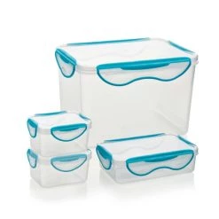 Budget 👏 Genius ClipFresh (4 Teile) Frischhaltedosen Eckig Vorratsdosen Aufbewahrungsdosen In Transparent/ Blau; A12002 🔥