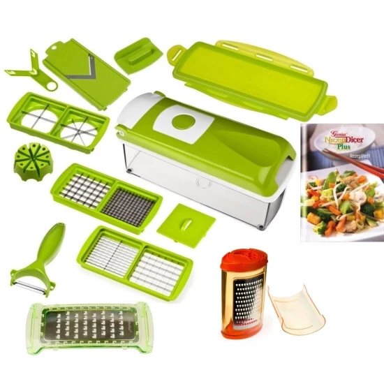 Aktion ❤️ Genius - Nicer Dicer Plus Gemüseschneider Grün + Streureibe Orange 15-tlg. 👍 3 Aktion ❤️ Genius - Nicer Dicer Plus Gemüseschneider Grün + Streureibe Orange 15-tlg. 👍