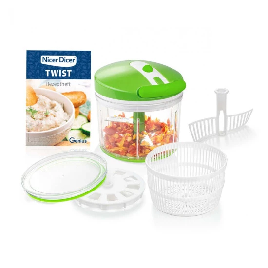 Bester Verkauf 🔥 Genius Nicer Dicer Twist Universalzerkleinerer 8-tlg Grün - Gemüseschneider Manuell Mit Seilzug, Salatschleuder & Sieb 1000ml; A29190 🔥 3 Bester Verkauf 🔥 Genius Nicer Dicer Twist Universalzerkleinerer 8-tlg Grün - Gemüseschneider Manuell Mit Seilzug, Salatschleuder & Sieb 1000ml; A29190 🔥