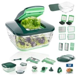 Aktion 😀 Genius Nicer Dicer Chef Deluxe (34 Teile) Inkl. Glasschüssel-Set Gemüse-& Obst Schneider Allesschneider In Smaragdgrün; A27062 🎉