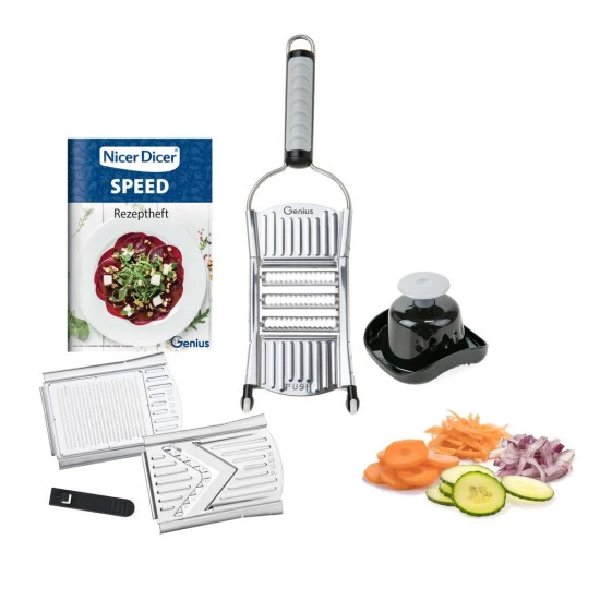 Am billigsten 😍 Genius Nicer Dicer Speed Set 7-tlg Gemüsehobel - Gemüseschneider Mit 3 Einsätzen & Schneidguthalter | Parmesanreibe, Juliennereibe Und V-Hobel 😉 3 Am billigsten 😍 Genius Nicer Dicer Speed Set 7-tlg Gemüsehobel - Gemüseschneider Mit 3 Einsätzen & Schneidguthalter | Parmesanreibe, Juliennereibe Und V-Hobel 😉
