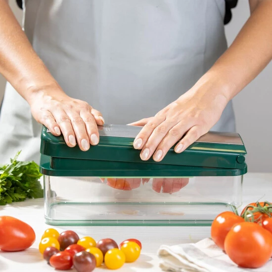 Besorgen 😉 Genius Nicer Dicer Exclusive Gemüseschneider – 32-tlg | Würfelschneider + Tomatenschneider In Einem Set Mit 8 Einsätzen + Reibe & Hobel | Inkl. Glasschüssel-Set 👏 6 Besorgen 😉 Genius Nicer Dicer Exclusive Gemüseschneider – 32-tlg | Würfelschneider + Tomatenschneider In Einem Set Mit 8 Einsätzen + Reibe & Hobel | Inkl. Glasschüssel-Set 👏 – Bild 4