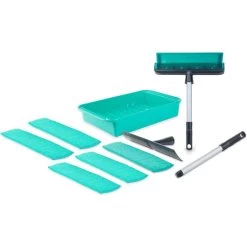 Budget 👍 Genius Fensterwischer Deluxe-Set 10 Tlg - Fensterputzer + Universalstange, Wanne & Mikrofaserbezug | Streifenfreie Sauberkeit; A81966 🥰