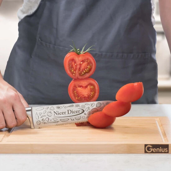 Brandneu 🔥 Genius Nicer Dicer Knife Professional Groß Set (2 Teile) 20 Cm Klinge Universalmesser Kochmesser Mit Wellenschnitt; A213 🥰 4 Brandneu 🔥 Genius Nicer Dicer Knife Professional Groß Set (2 Teile) 20 Cm Klinge Universalmesser Kochmesser Mit Wellenschnitt; A213 🥰 – Bild 2