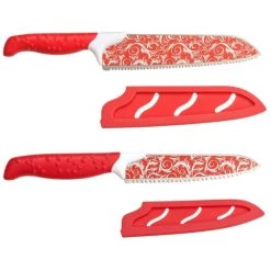 Top 10 ⭐ Genius Magic Cut Messer-Set Koch-Messer Universal-Messer (2 Teile) In Rot Mit Asymmetrischem Wellen-Zacken-Schliff; A21334 😍